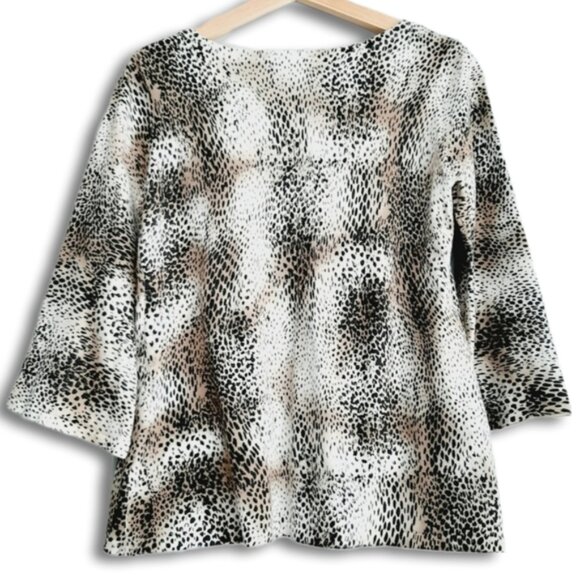 LINDA MATTHEWS Fine Knit Button Front Cardigan Cheetah Animal Print Sz L - Picture 7 of 11
